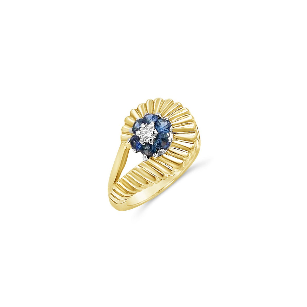14K Yellow Gold Conch Shell Diamond and Sapphire Estate Ring