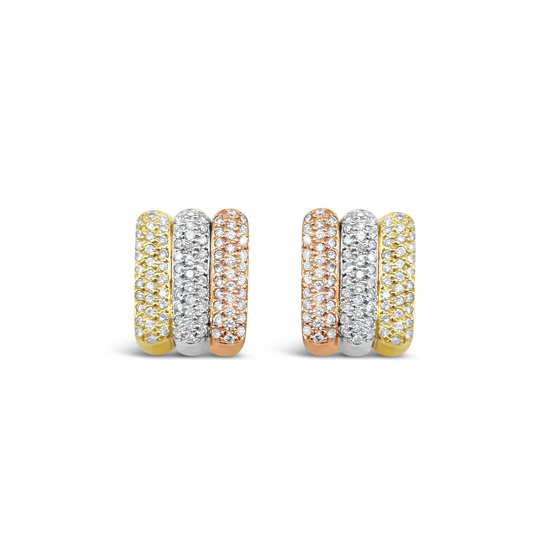 18K Tri-Tone Gold Pave Diamond Estate Earrings