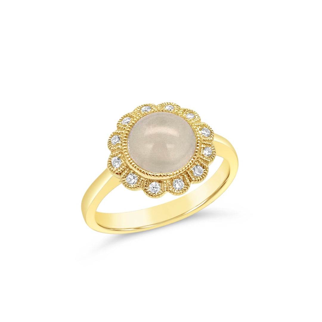 14K Yellow Gold Moonstone & Diamond Flower Ring