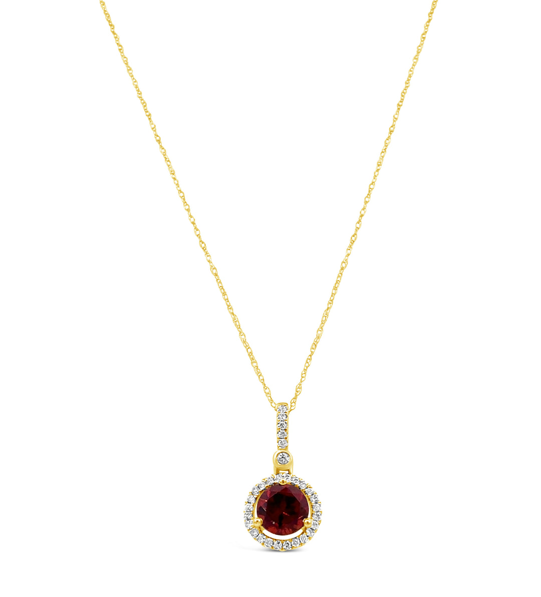14K Yellow Gold 1.50 CT Garnet and 0.18 CTW Diamond Halo Pendant Necklace