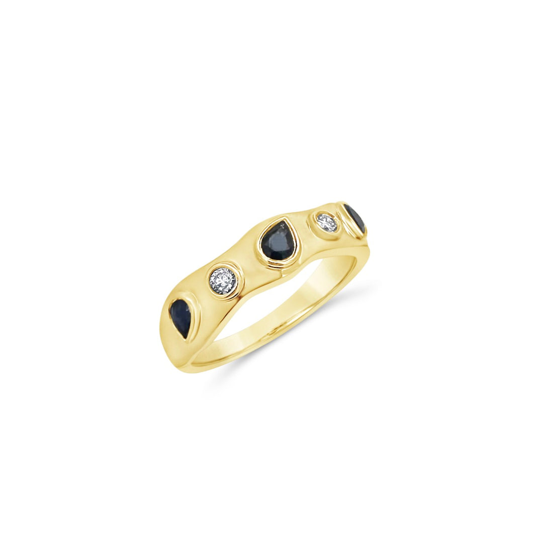 14K Yellow Gold .53ctw Sapphire and .10ctw Diamond Band
