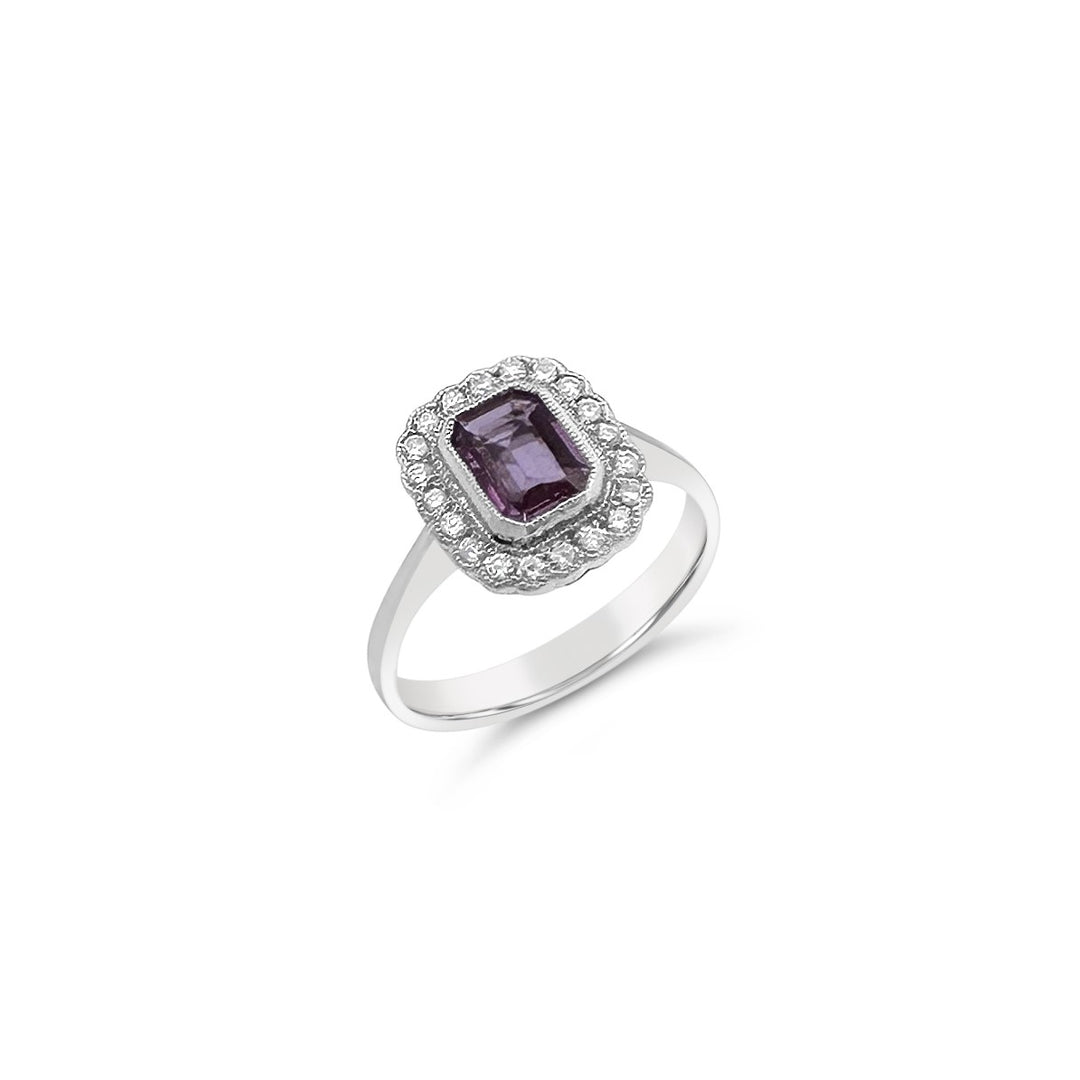 18K White Gold Pink Sapphire and Diamond Ring