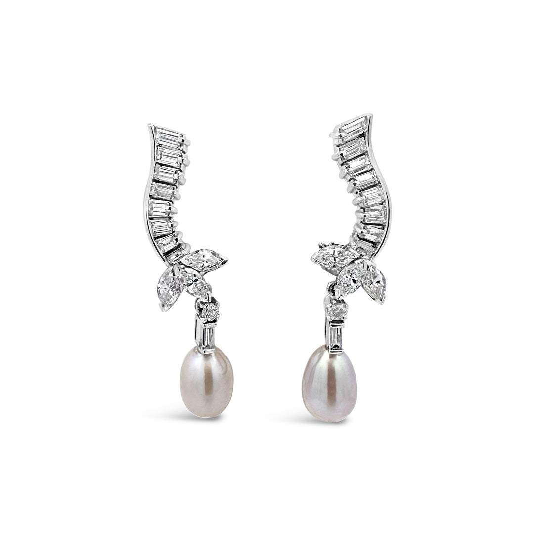Platinum Pearl and Diamond Dangle Earring