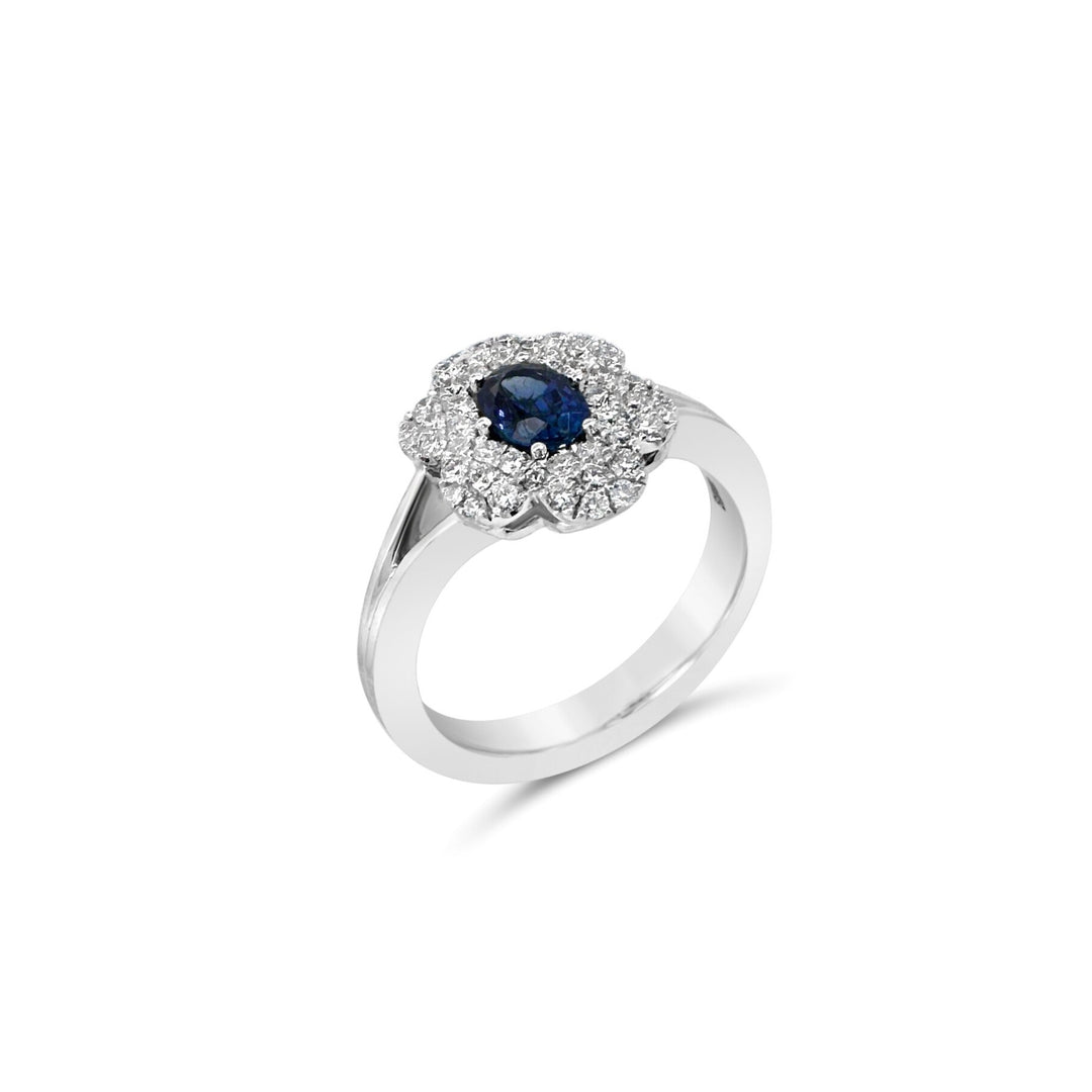 18K White Gold .60 CT Sapphire & .42 CTW Diamond Floral Halo Ring