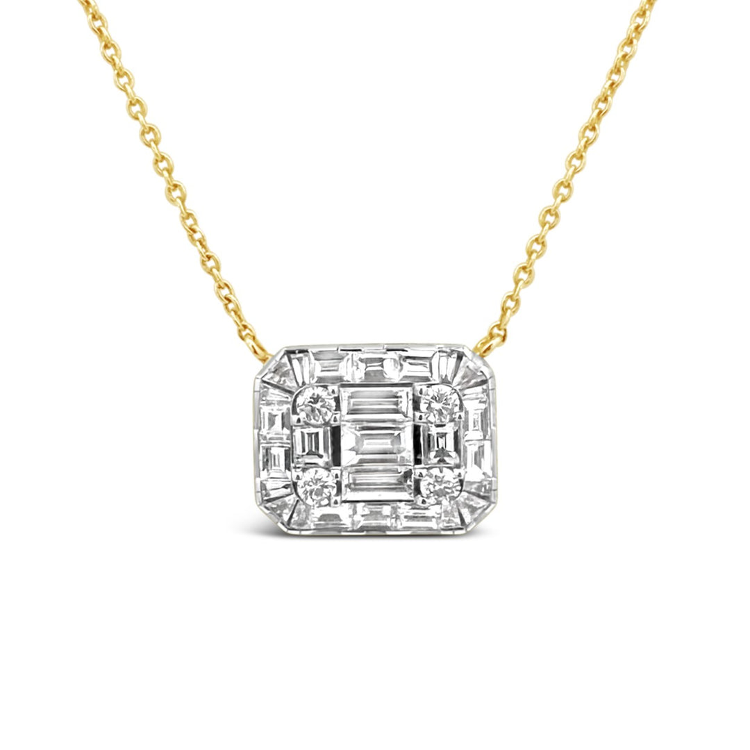 18K Yellow Gold Baguette & Round Cut Diamond Pendant