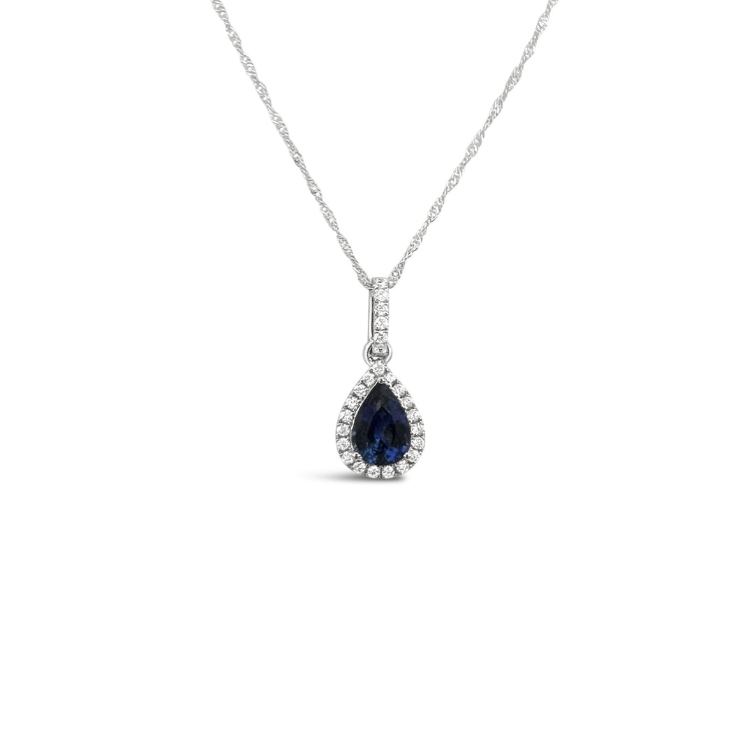 14K White Gold Blue Ceylon Sapphire1.08ct and Diamond .17ctw Estate Pendant