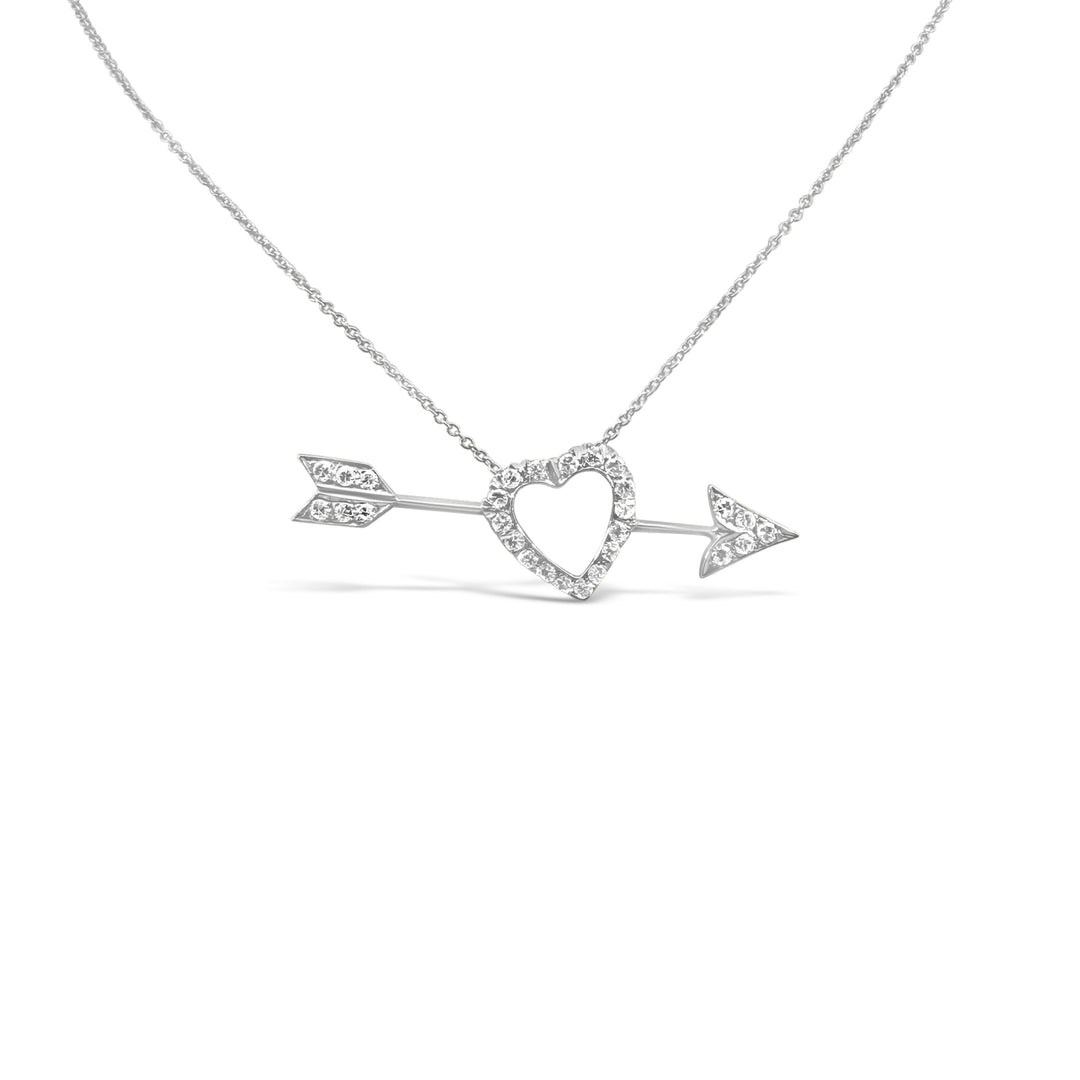 14K White Gold .65ctw Diamond Heart & Arrow Estate Necklace
