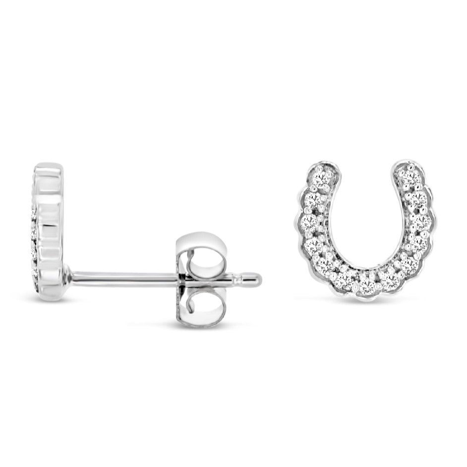 14K White Gold .10ctw Diamond Horseshoe Earrings