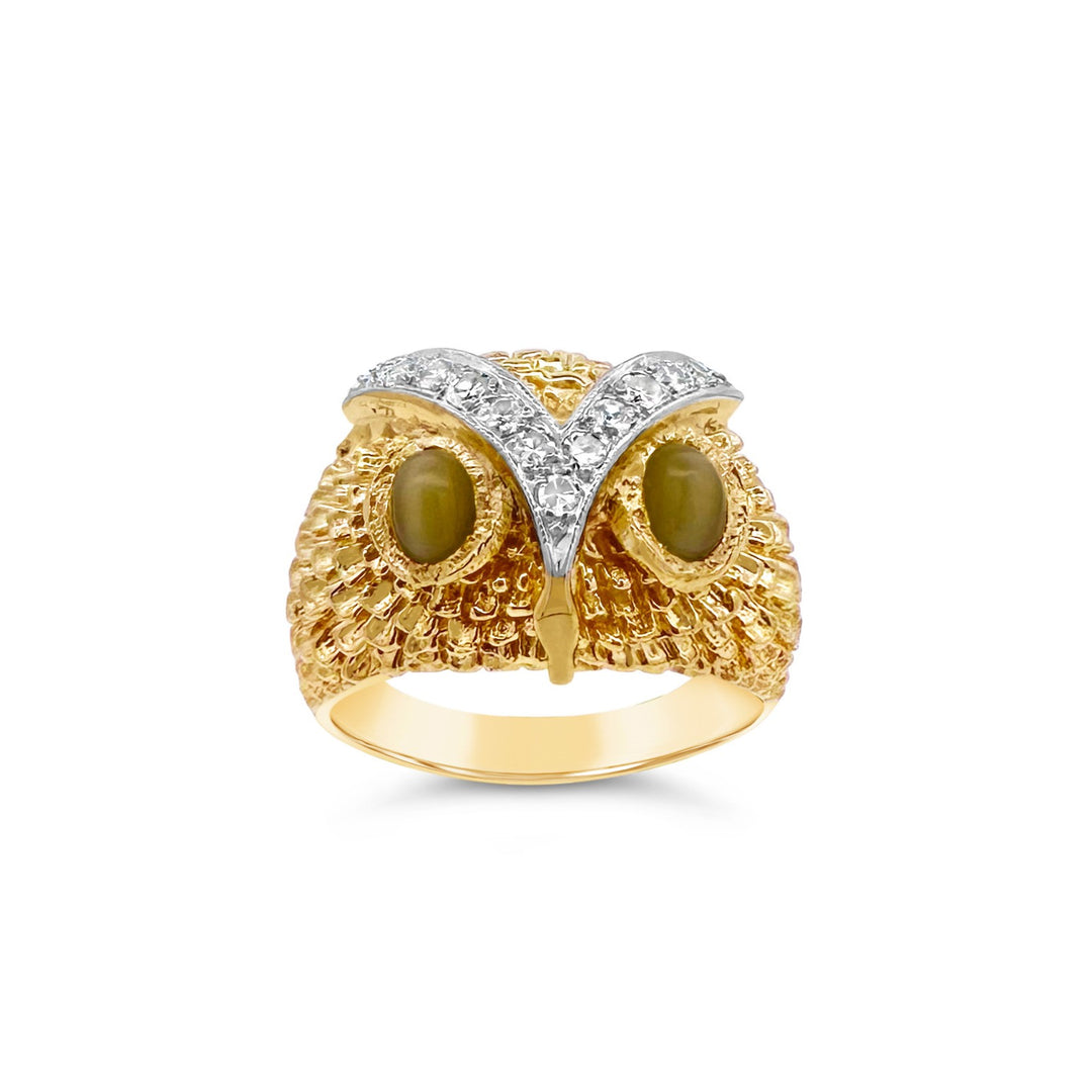18K Two-Tone Gold Estate Owl Ring