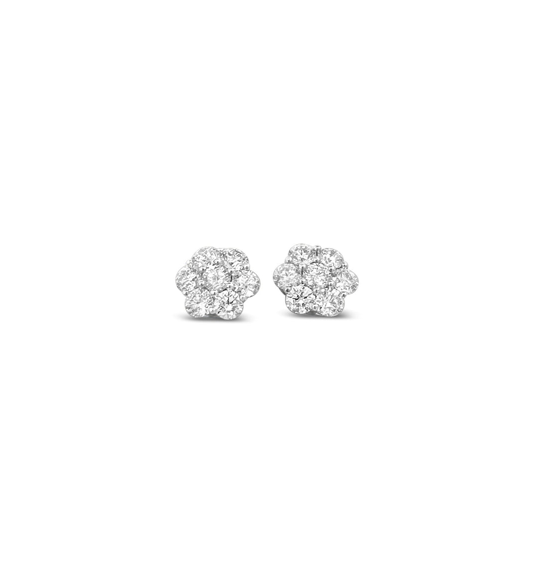 Platinum 1.45 CTW Diamond Cluster Stud Earrings