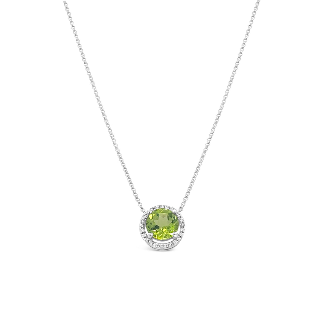 14K White Gold Peridot and Diamond Pendant Necklace