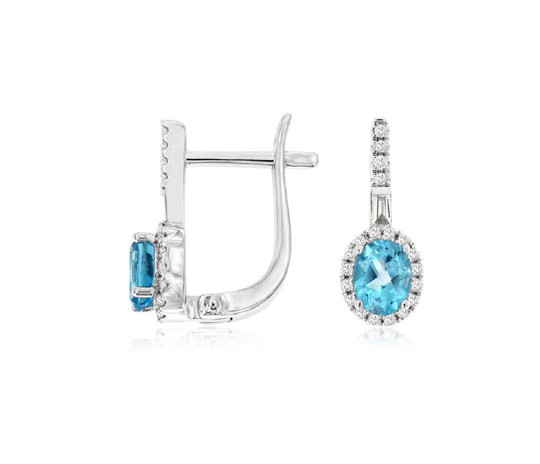14k White Gold .80ctw Blue Topaz and Diamond Earrings