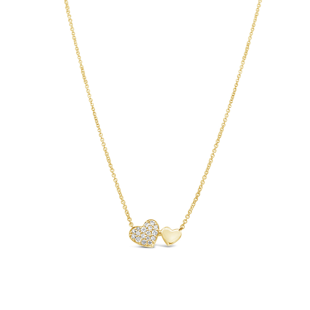 14K Yellow Gold Double Heart Diamond Necklace – 0.13 CTW