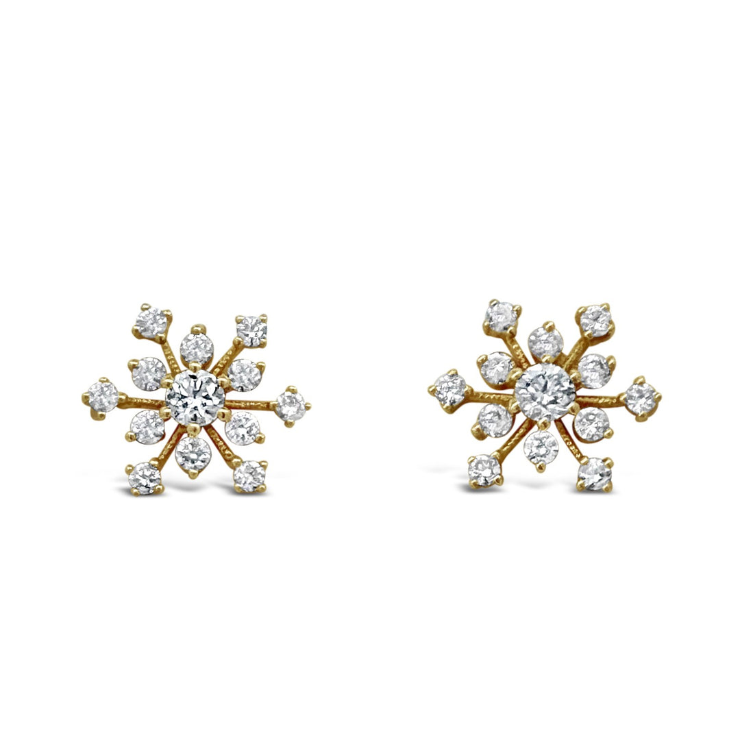 14K Yellow Gold Diamond Snowflake Earrings
