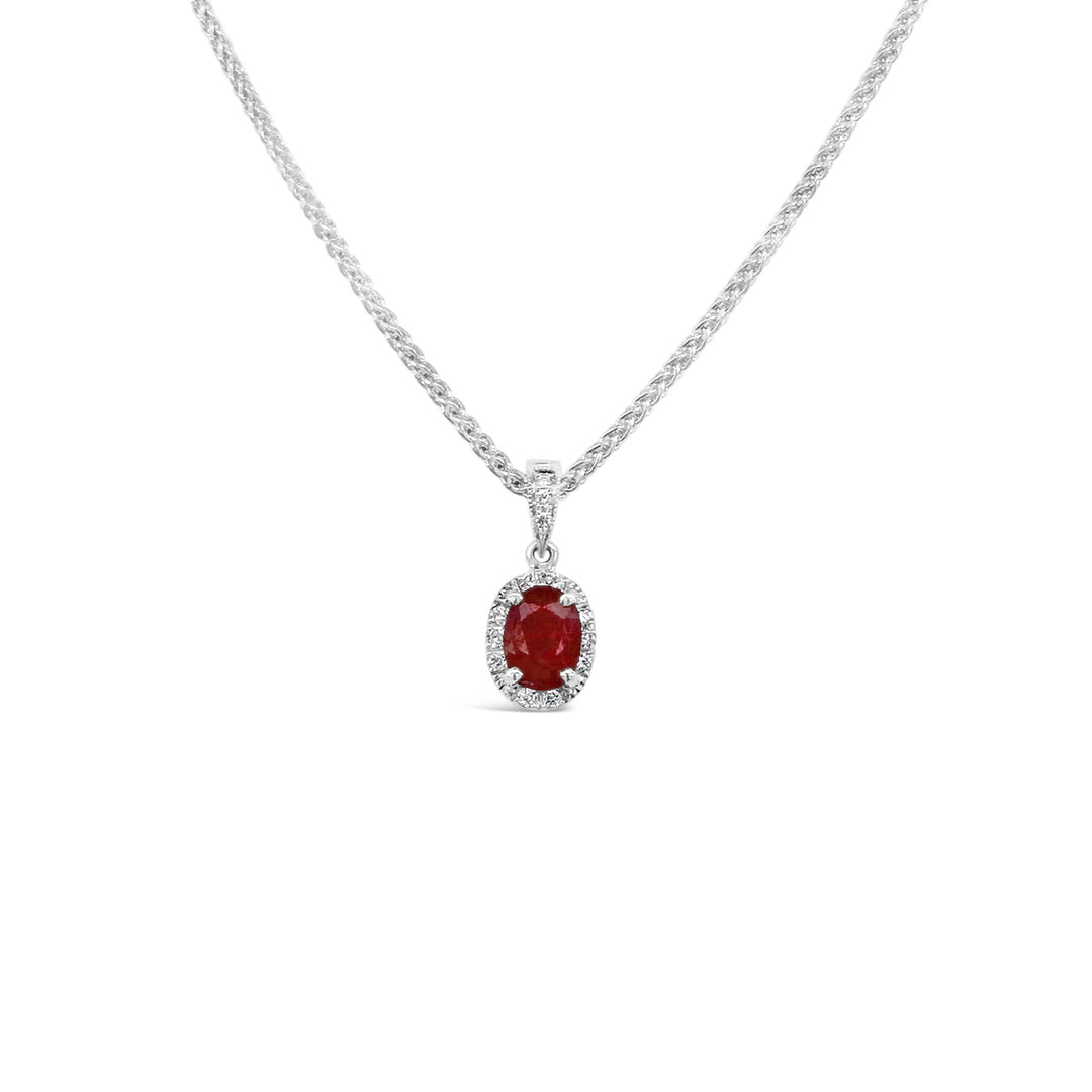 14K White Gold 1.07CT Ruby & .11CTW Diamond Estate Pendant