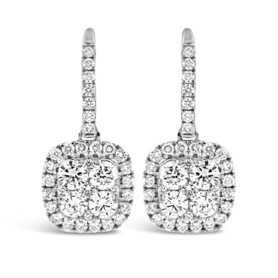18K White Gold Diamond Lever-Back Earrings