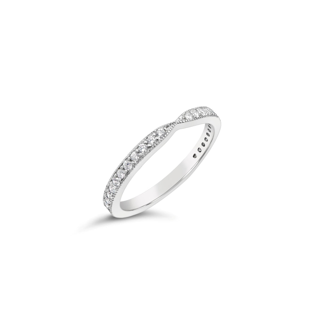 18K White Gold .28 CTW Grooved Diamond Band