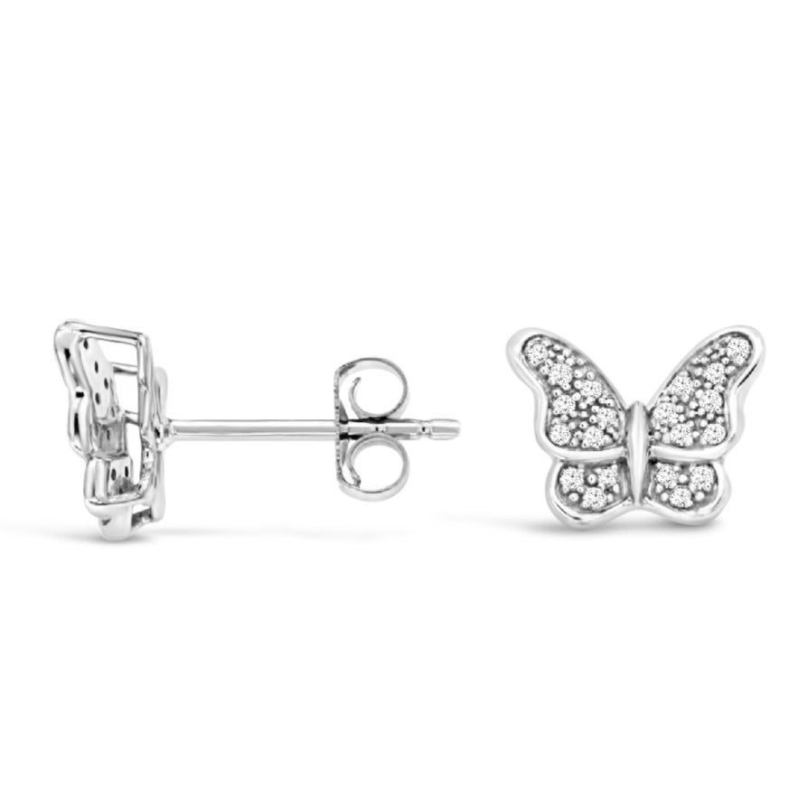 14K White Gold .16ctw Diamond Butterfly Earrings