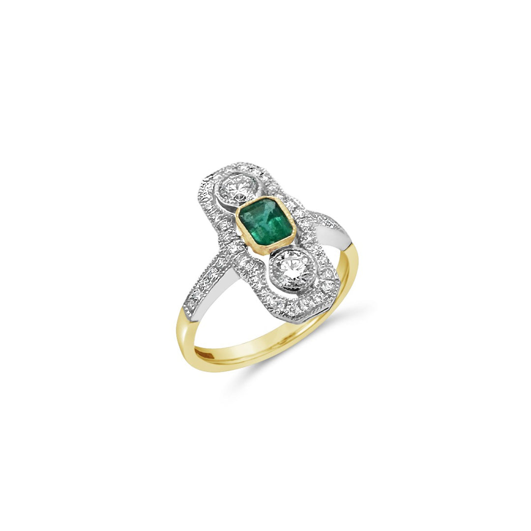 18K Yellow Gold Emerald and Diamond Ring