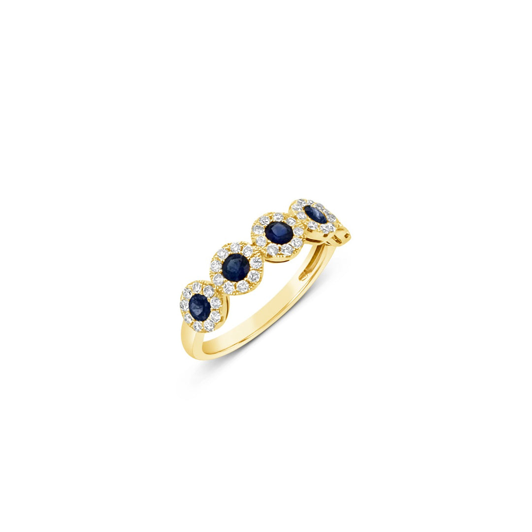 14K Yellow Gold .53ctw Sapphire and .38ctw Diamond Halo Band
