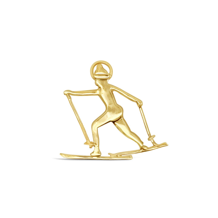 14K Yellow Gold Cross-Country Skiing Charm