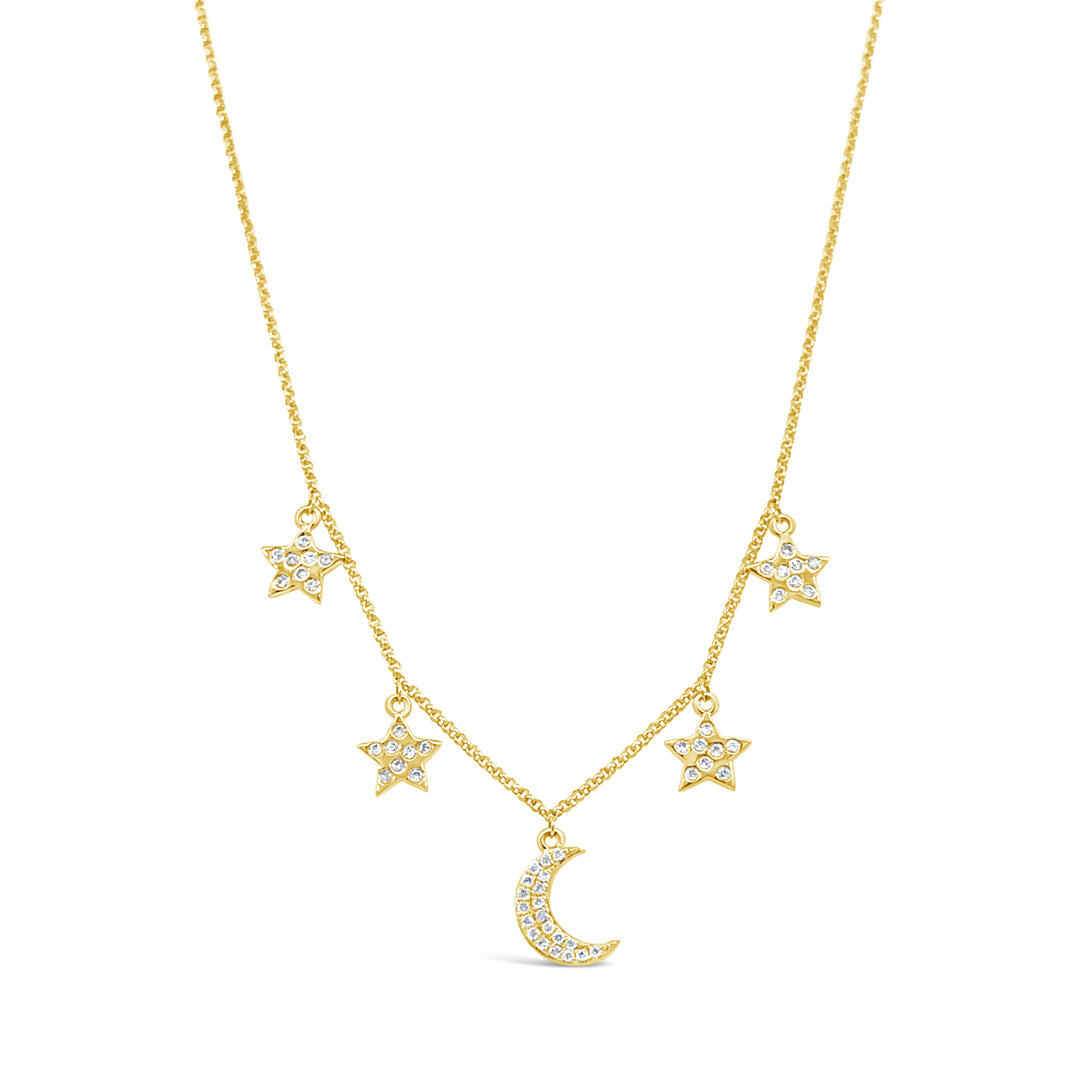 14K Yellow Gold Diamond Moon & Stars Necklace – 0.20 CTW