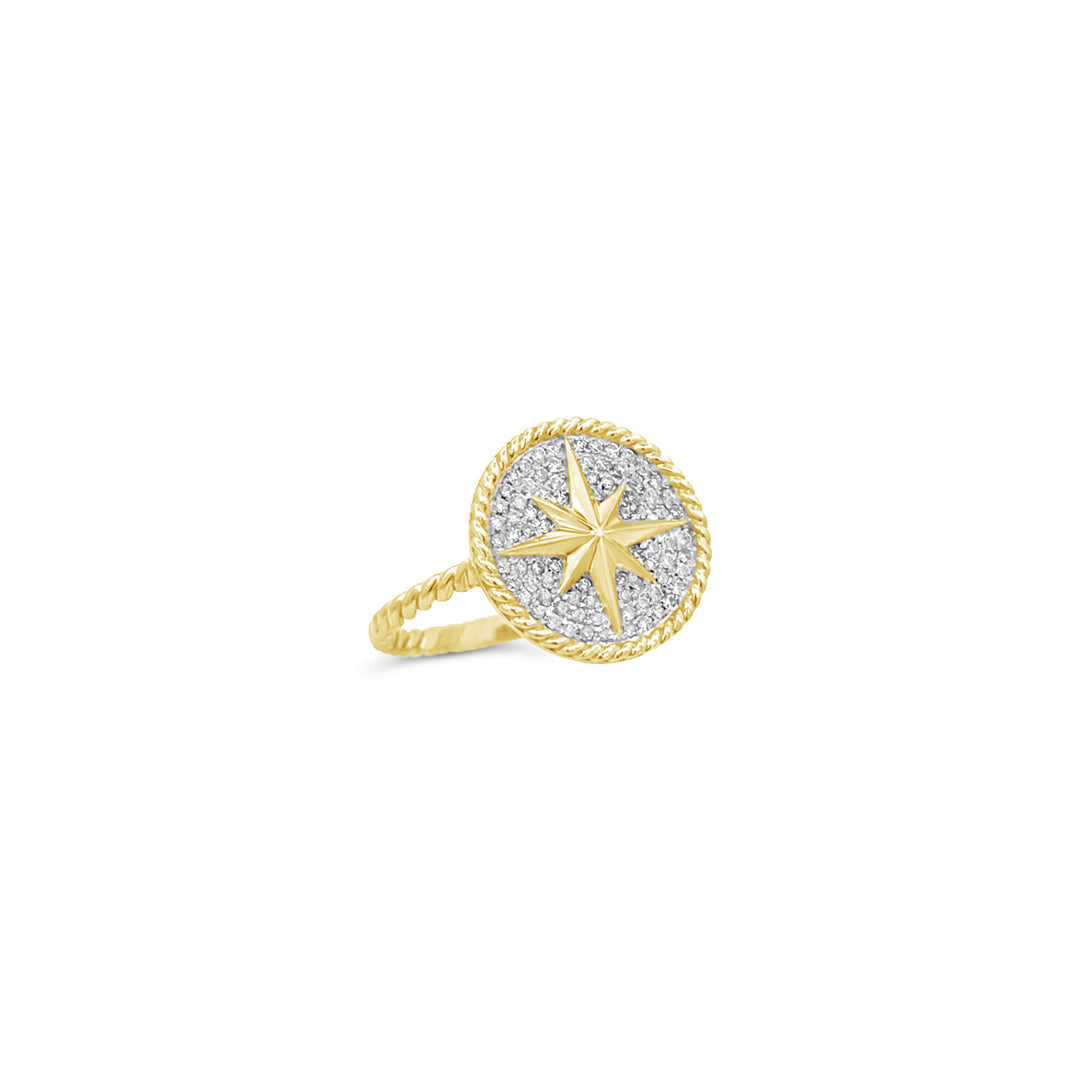14K Yellow Gold Diamond Compass Star Ring
