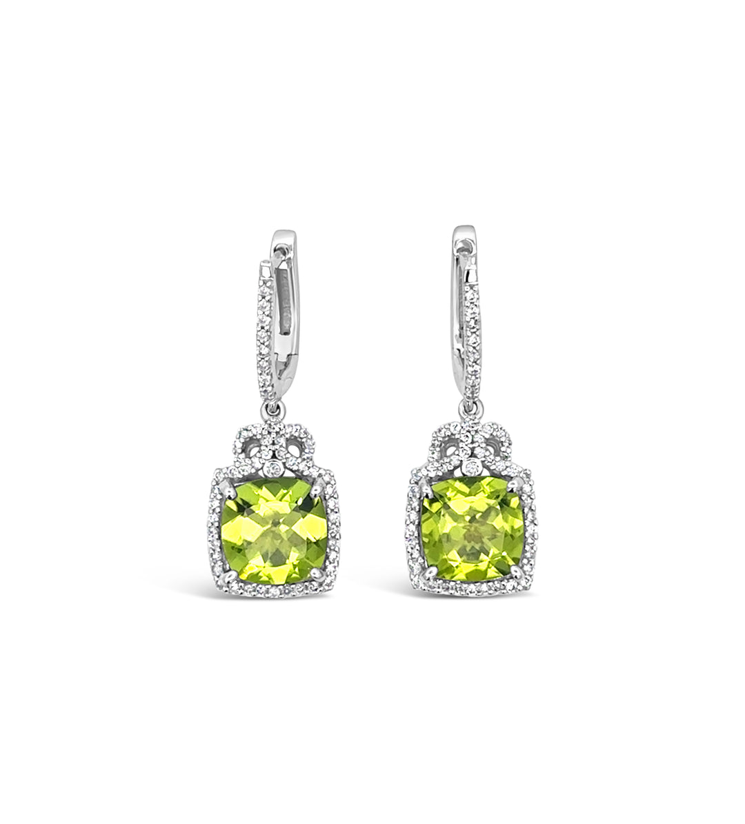 14K White Gold Peridot and Diamond Drop Earrings – 4.62ctw