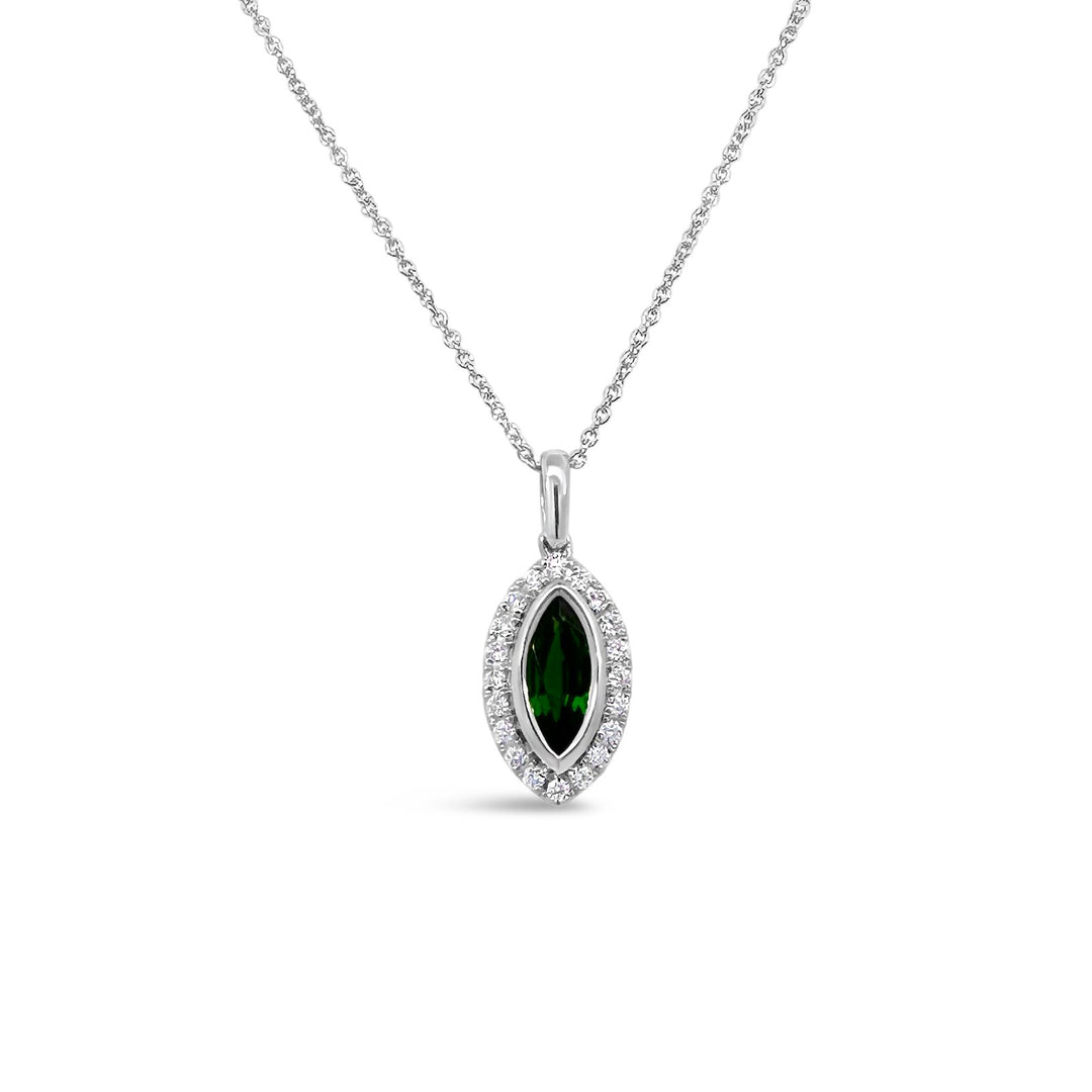 14K White Gold Tsavorite Garnet Marquise and Diamond Necklace