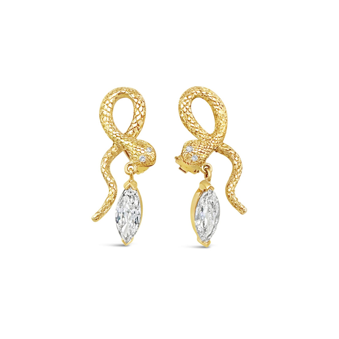 18K Yellow Gold 2.40ctw Diamond Estate Snake Earrings