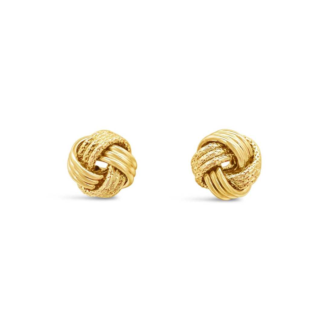 14K Yellow Gold Textured Love Knot Earrings