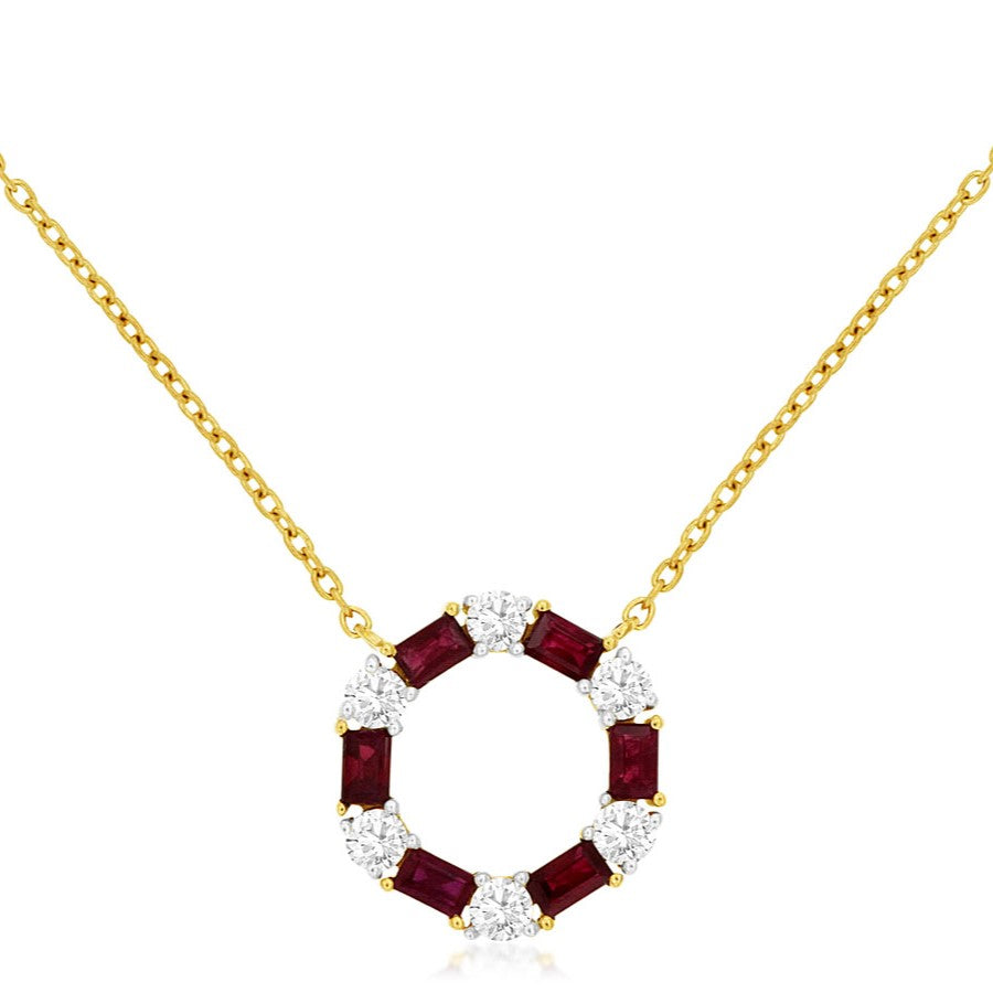 14K Yellow Gold .75 CTW Ruby Necklace