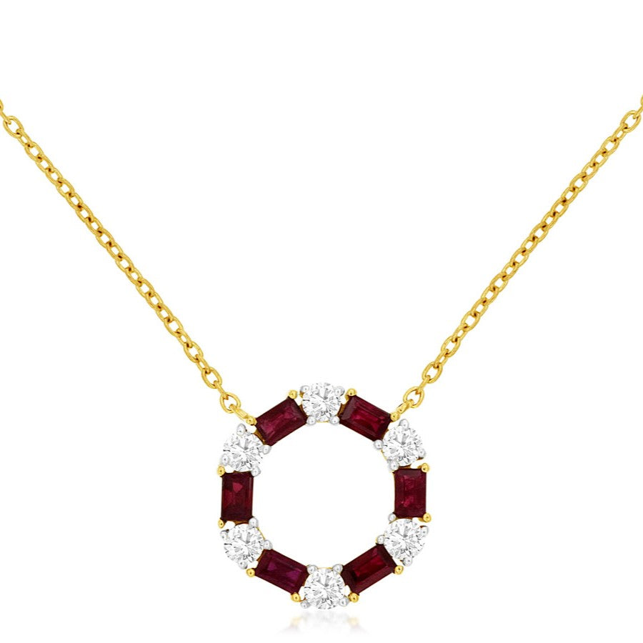 14K Yellow Gold .75 CTW Ruby Necklace