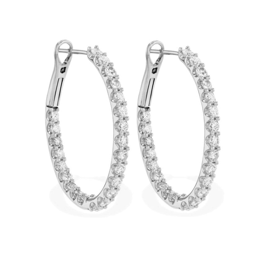 14K White Gold Inside-Out 1ctw Diamond Hoop Earrings