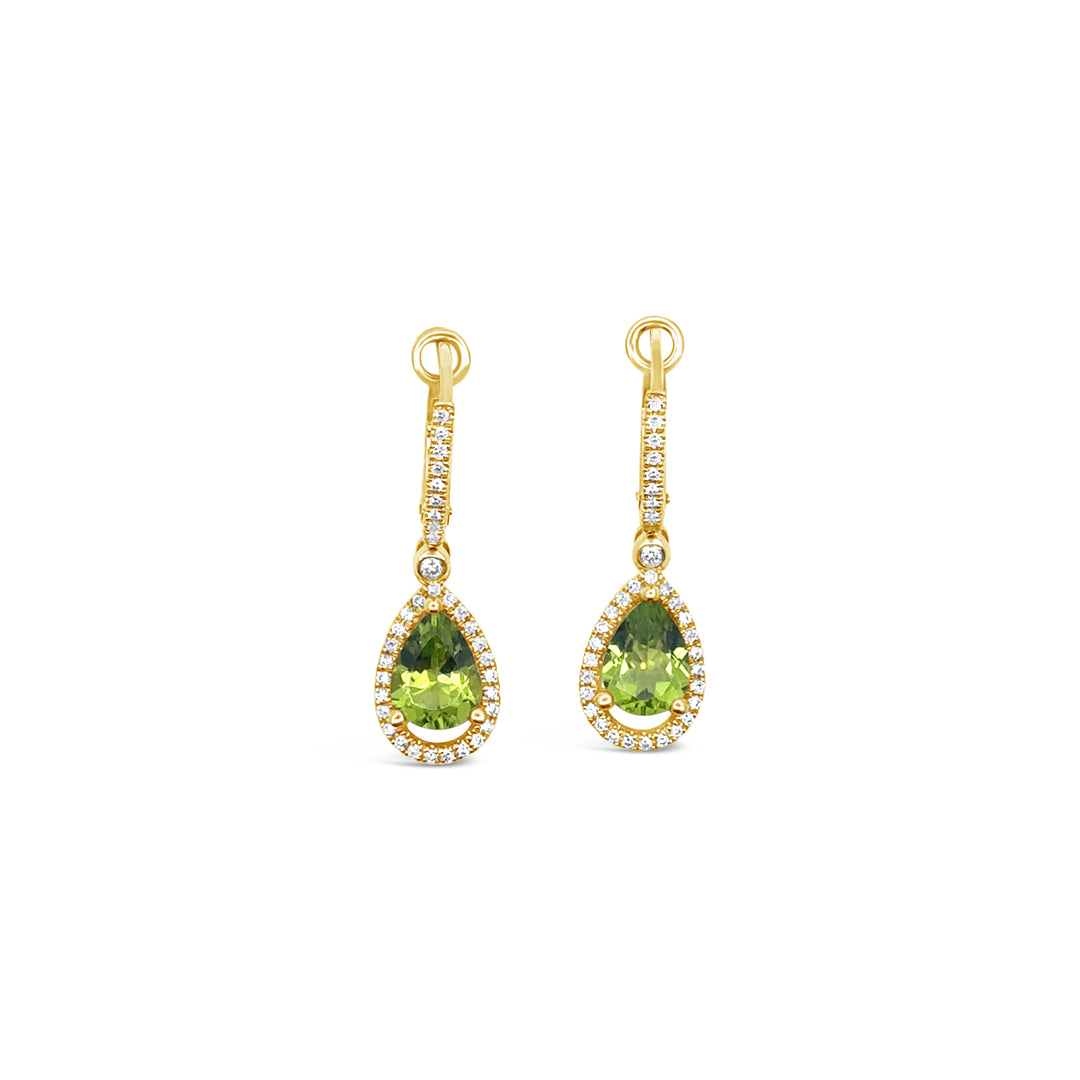 14K Yellow Gold Peridot and Diamond Drop Earrings