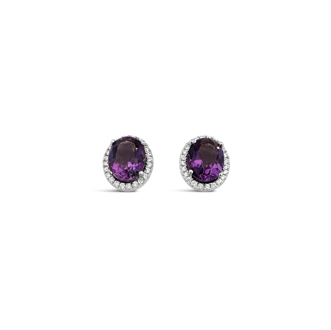 14K White Gold 3.14 CTW Amethyst & .25 CTW Diamond Halo Earrings