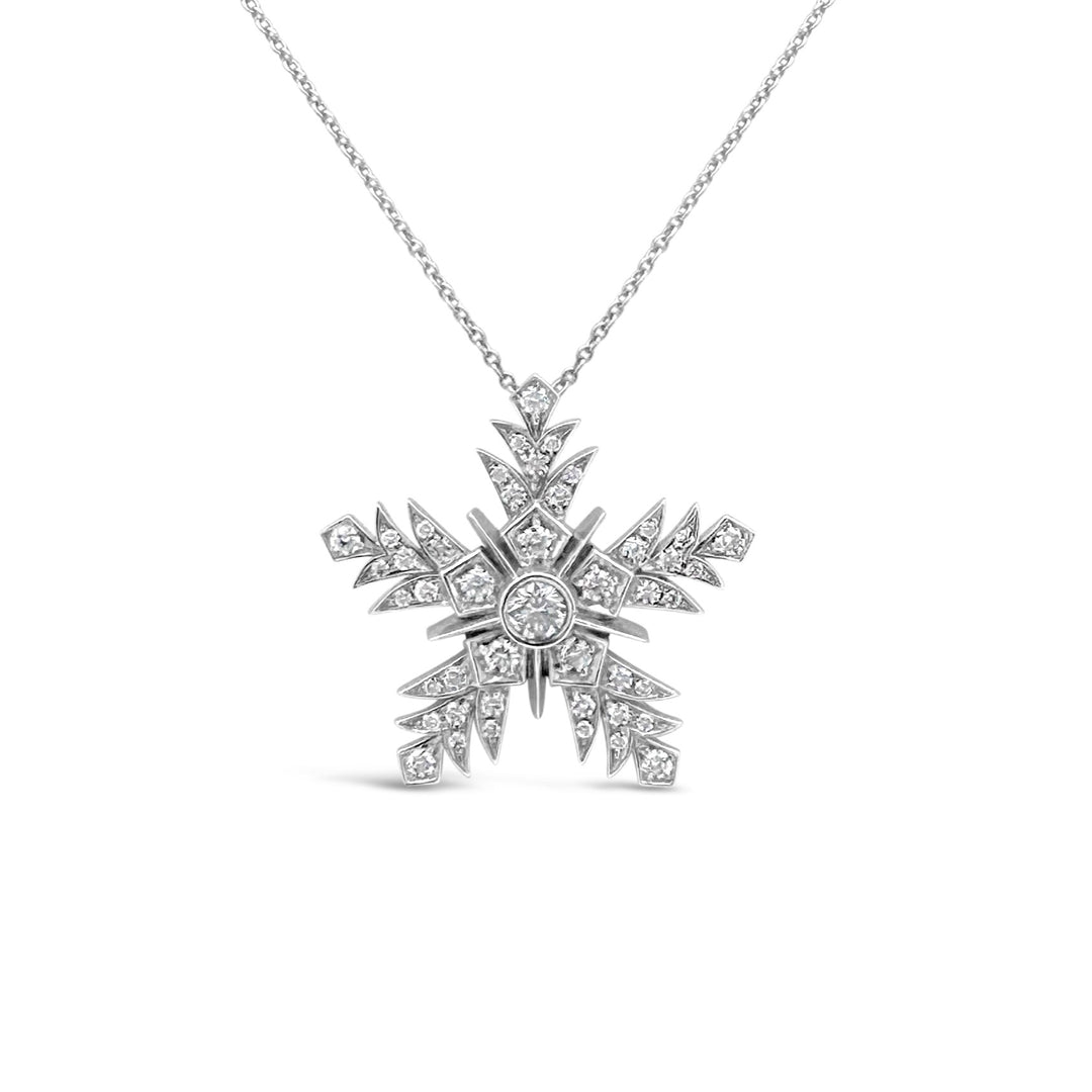 14K White Gold .75 Carat Diamond Snowflake Pendant