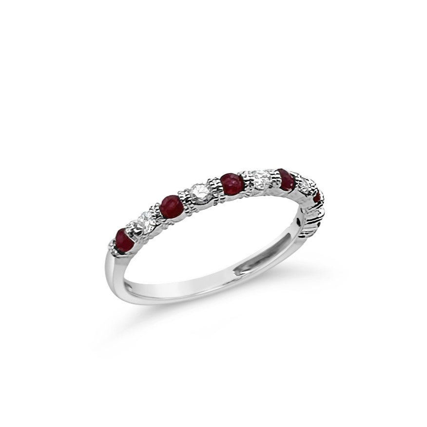 14K White Gold .28ctw Ruby & .17ctw Diamond Band
