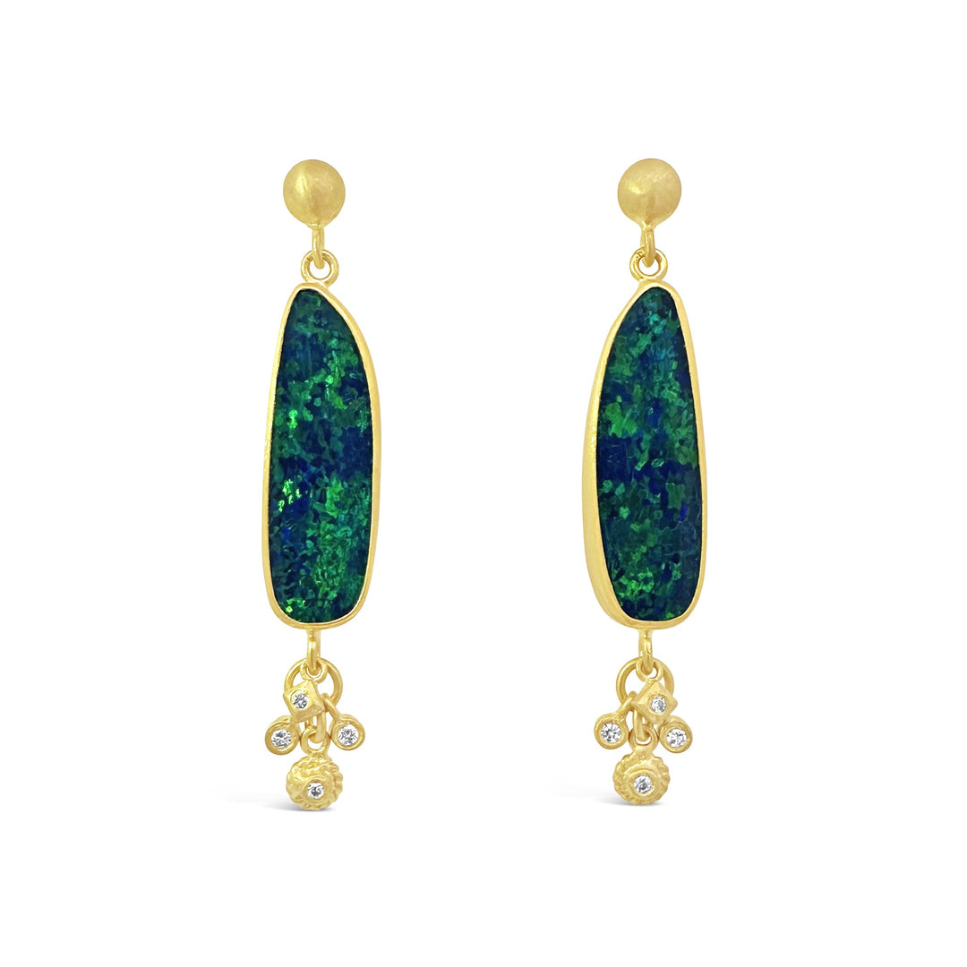 24K Yellow Gold 12.40ctw Opal Dangle Earrings