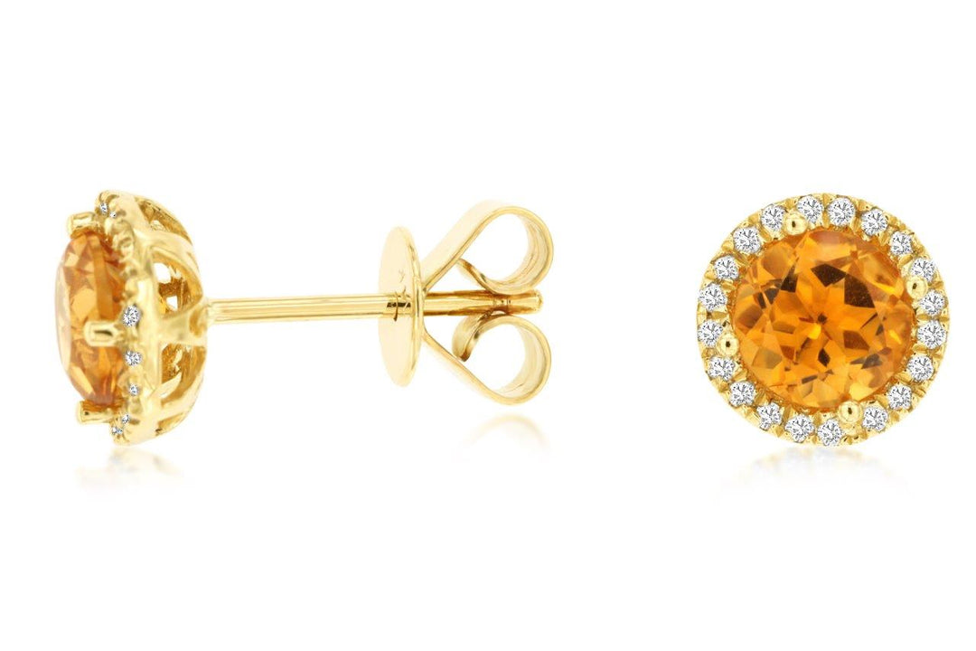 14K Yellow Gold 1.50CTW Citrine and Diamond Halo Earrings