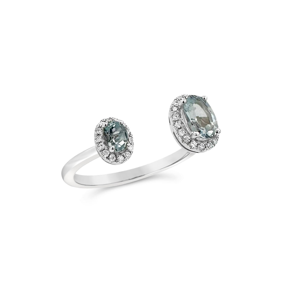 14K White Gold .55ctw Aquamarine and .11ctw Diamond Gap Ring