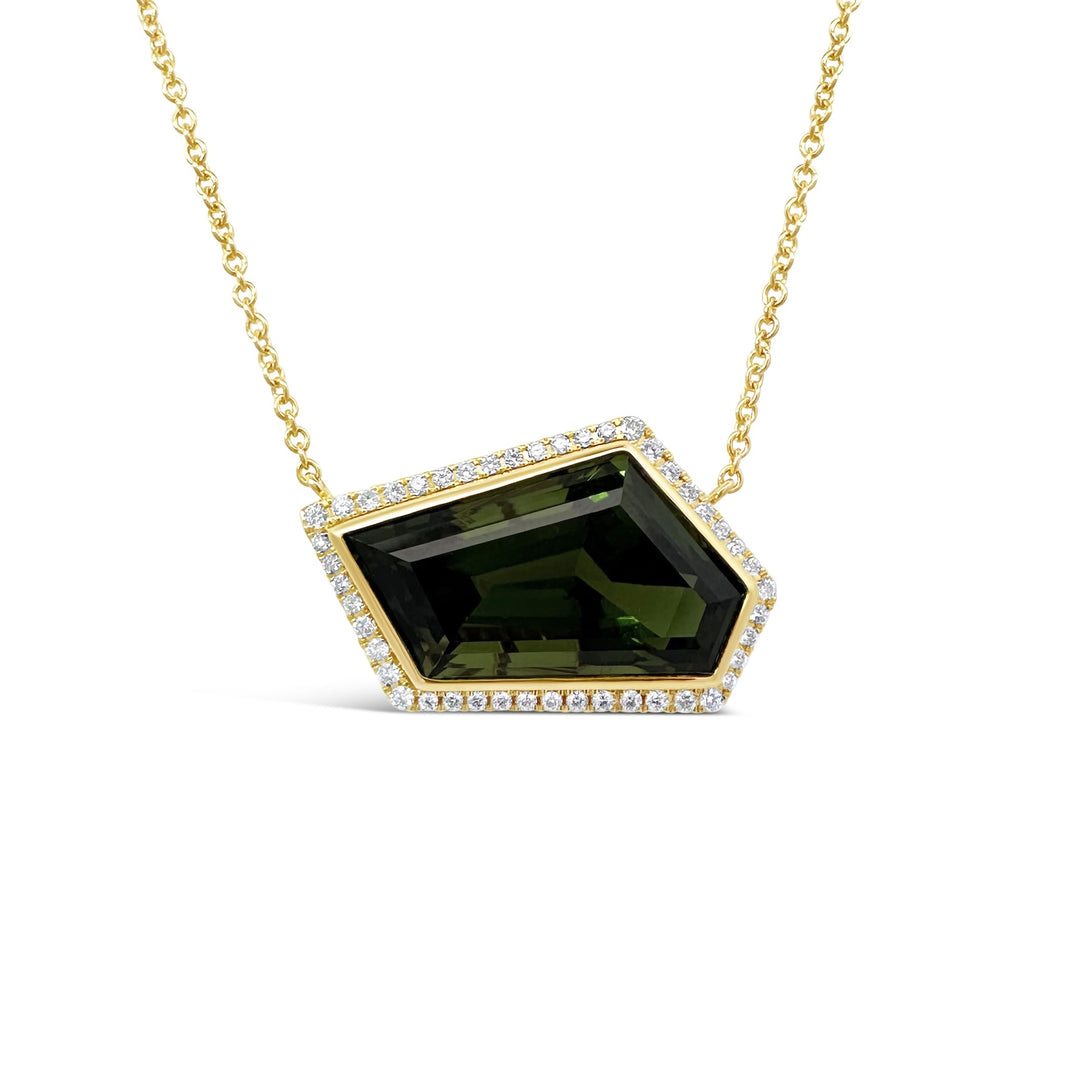 18K Yellow Gold 18.59ct Green Tourmaline and .44ctw Diamond Necklace
