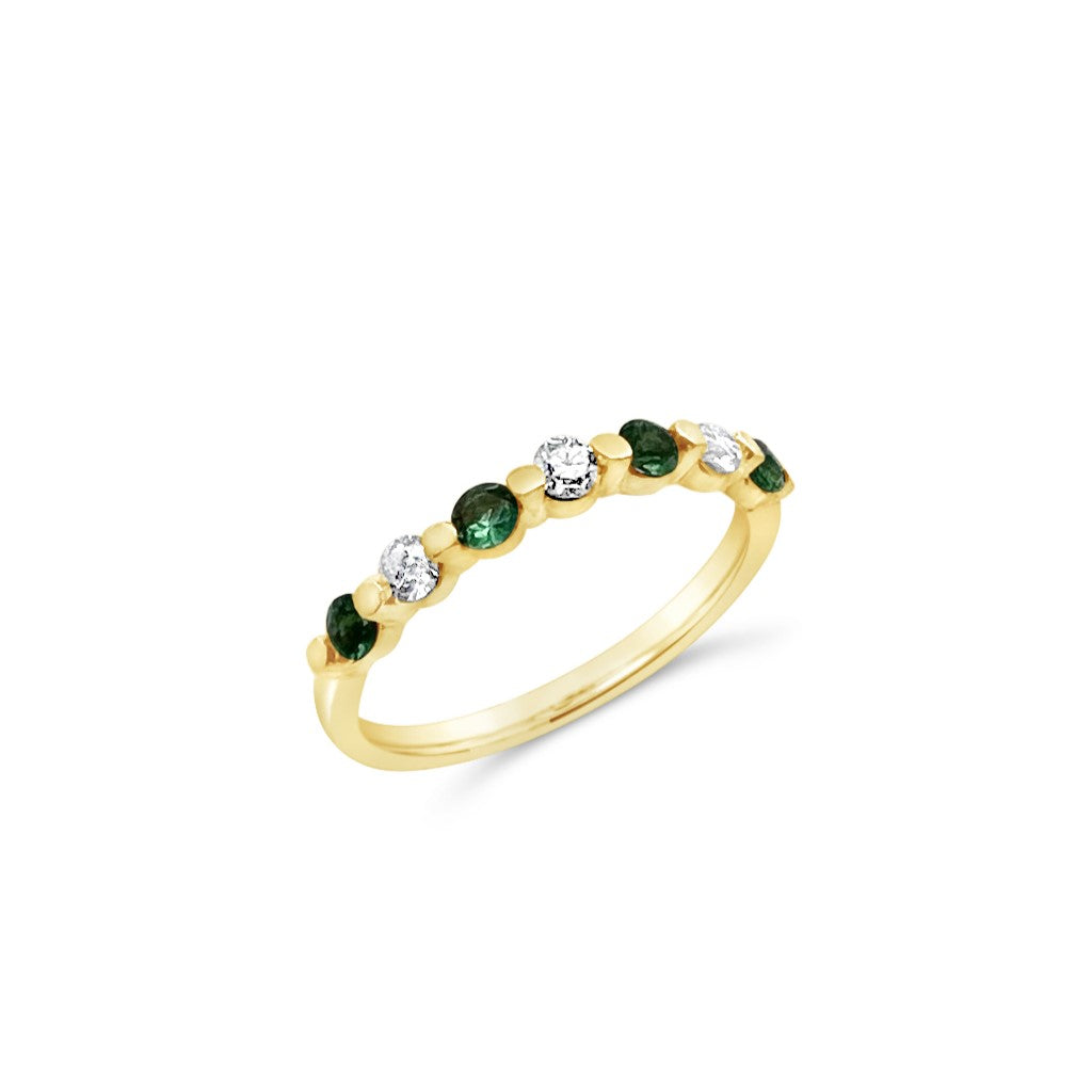 14K Yellow Gold .30ctw Emerald and .22ctw Diamond Band