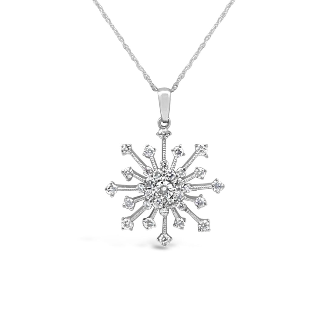 14K White Gold .59 Carat Diamond Snowflake Pendant