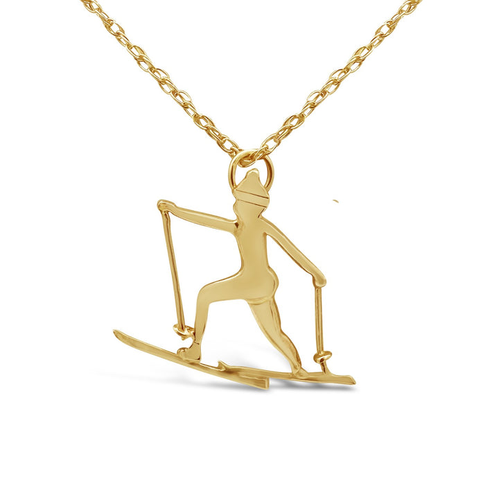 14K Yellow Gold Cross-Country Skiing Charm