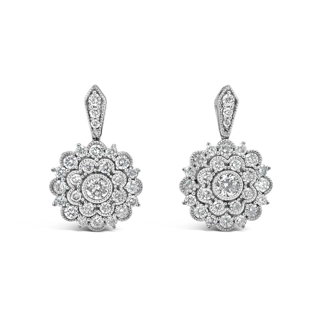 14K White Gold 1.00 CTW Diamond Flower Earrings