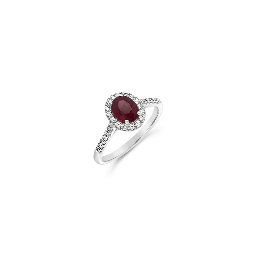 14K White Gold 1.03 Carat Ruby Halo Ring