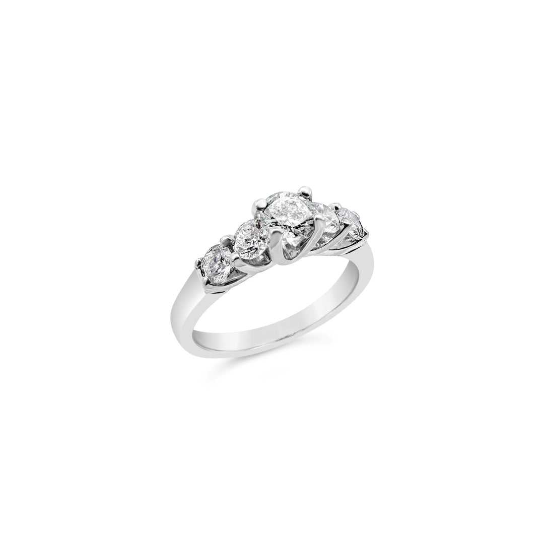 14K White Gold .83 CTW Round Diamond Estate 5-Stone Ring