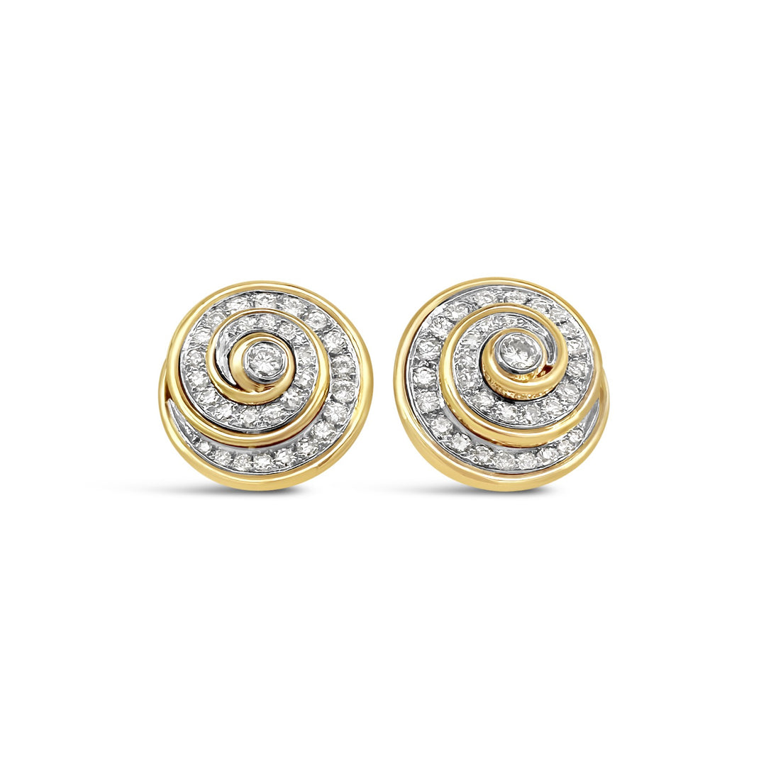 18K Two-Tone Gold 1.40ctw Diamond Estate Swirl Earrings