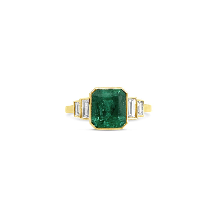 18K Yellow Gold 2.09ct Emerald and .20cts Diamond Ring
